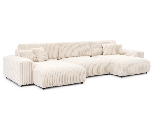 Duża sofa narożna U z funkcją spania Mana kremowy baranek