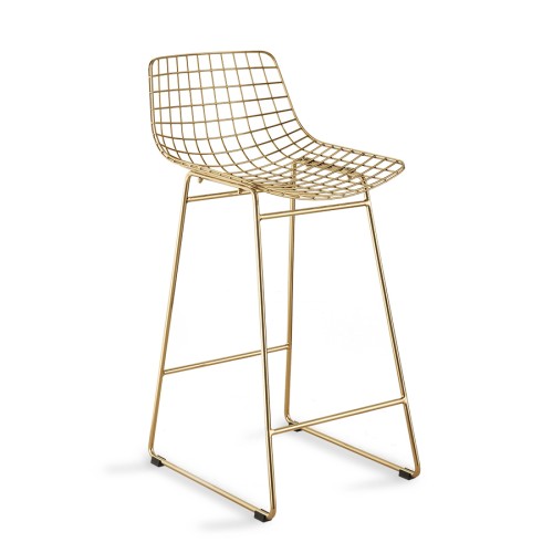 Metalowe krzesło barowe Wire złote HKliving