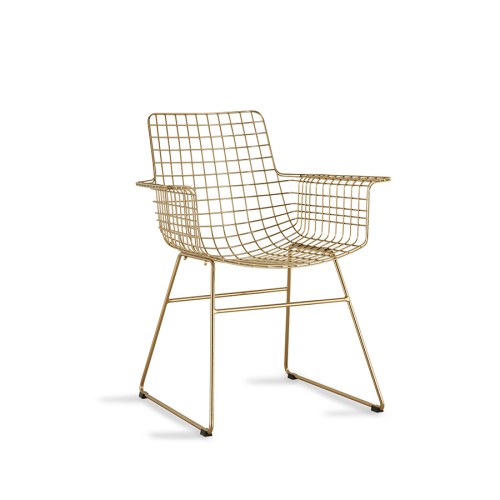 Metalowe krzesło Wire złote HKLiving