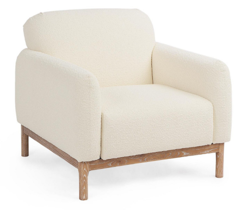 Fotel Detroit Bouclé – Szeroki fotel na drewnianej ramie