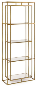 Szklany Regał Elenor – Złota stal i lekkość formy