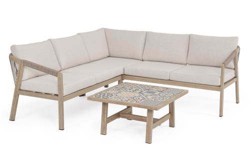 Narożnik ogrodowy ze stolikiem kawowym Kalimera piaskowy 