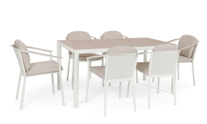 Ogrodowy zestaw jadalniany Ulises piaskowy stół + 6 krzeseł 