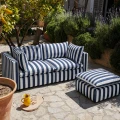 Tapicerowana sofa ogrodowa 2-osobowa granatowe pasy Lunea
