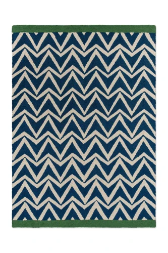 Niebieski Dywan Geometryczny - DHURRIE BLUE
