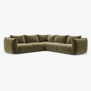 Duża narożna symetryczna sofa PiLOVE oliwkowy aksamit
