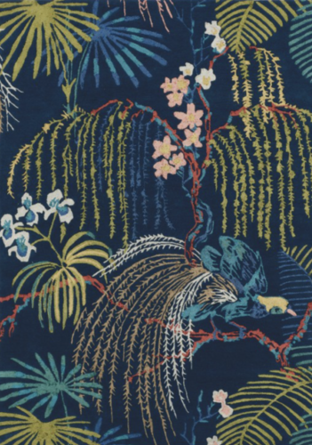 Niebieski dywan w kwiaty Rain Forest Tropical Night