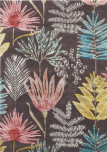 Fioletowy dywan z motywem roślinnym Yasuni Cerise