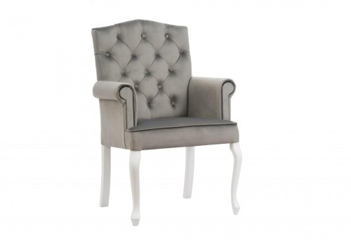 Fotel aksamitny Chesterfield Ralph białe nogi