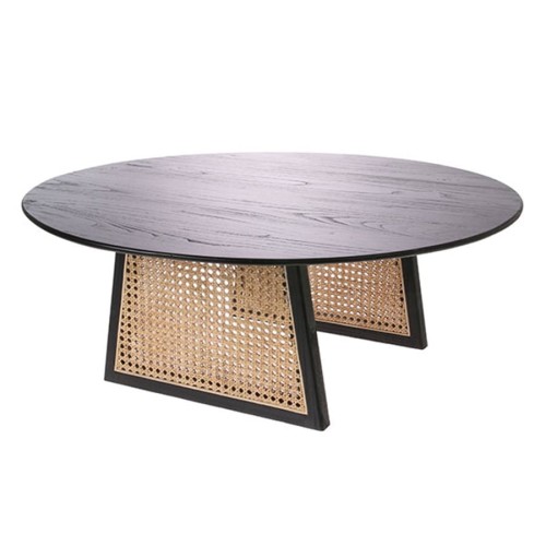 Stolik kawowy czarny z nogami z rattanowej plecionki L HK Living