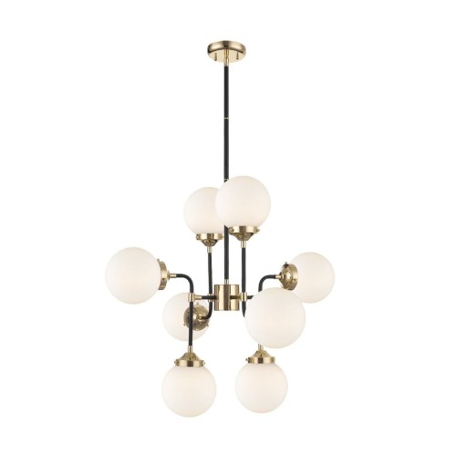 Lampa wisząca mosiężna Riano 8 kloszy mlecznych