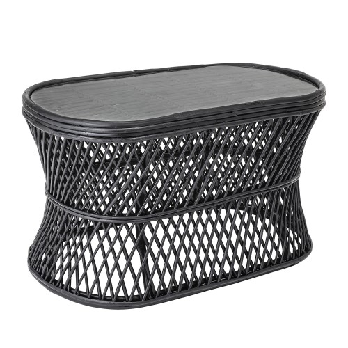 Czarny pleciony z trzciny stolik kawowy