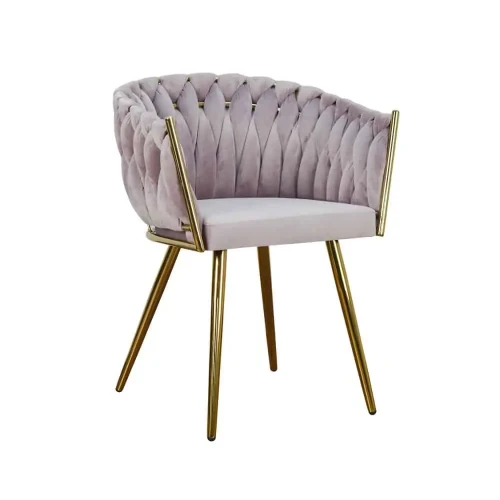 Krzesło jadalniane z przeplatanym oparciem złote nogi