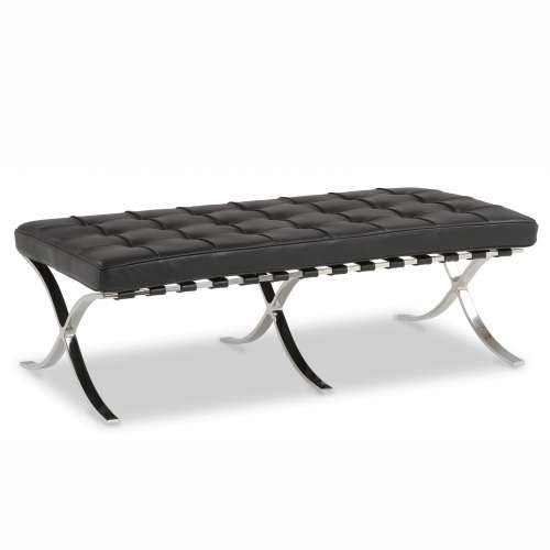 Ławka 142 cm czarna skóra naturalna pikowana Prestige