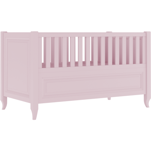 Różowe łóżeczko Charlotte ze stylizowanymi nóżkami i frezowaną ramką