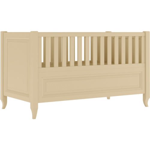 Kremowe łóżeczko Charlotte ze stylizowanymi nóżkami i frezowaną ramką