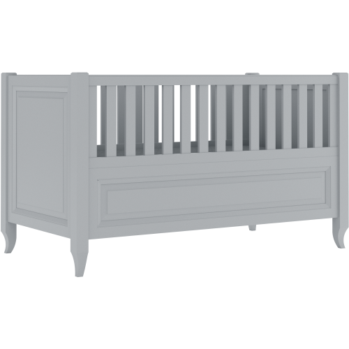 Grafitowe łóżeczko Charlotte ze stylizowanymi nóżkami i frezowaną ramką