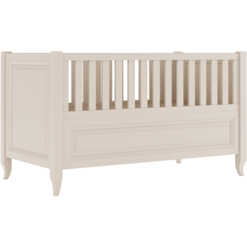 Łóżeczko Charlotte ze stylizowanymi nóżkami i frezowaną ramką w kolorze kości słoniowej