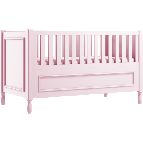 Różowe łóżeczko Sofi z ozdobnymi nóżkami i frezowaną ramką   