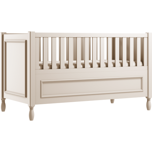 Łóżeczko Sofi z ozdobnymi nóżkami i frezowaną ramką w kolorze kości słoniowej