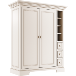 Szafa dwudrzwiowa Sofi uzupełniona szufladkami w kolorze kości słoniowej