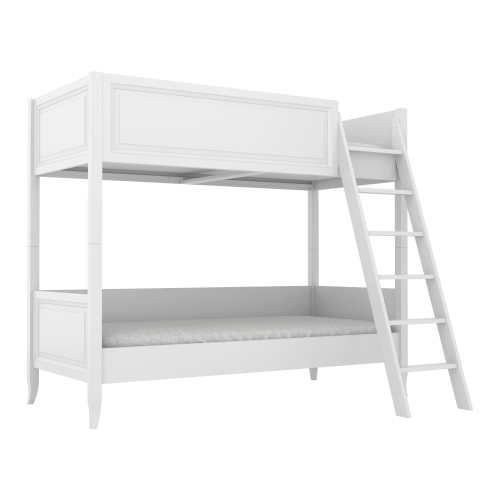 Łóżko piętrowe dekoracyjnie frezowane białe