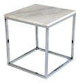 Kwadratowy Stolik kawowy Accent 50x50 biały marmur i chrom
