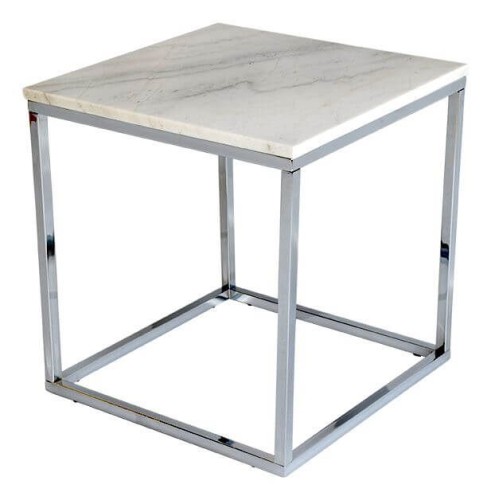 Kwadratowy Stolik kawowy Accent 50x50 biały marmur i chrom