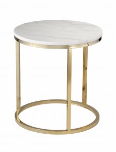 Accent okrągły stolik kawowy biały marmur złota lśniąca podstawa