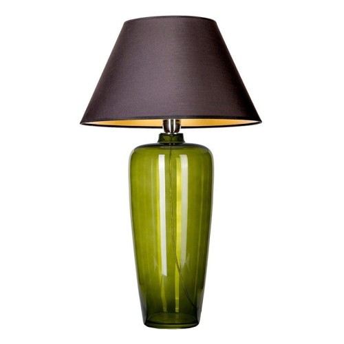 Szklana zielona lampa stołowa Bilbao czarno złoty klosz