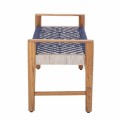 Ławeczka z drewna teakowego z granatowo białą plecionką