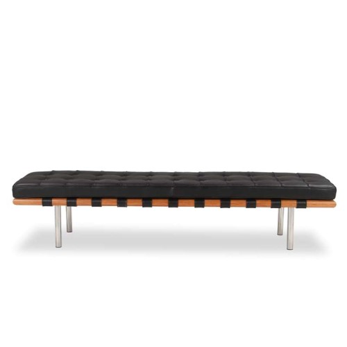 Ławka 198 cm czarna skóra naturalna pikowana Prestige