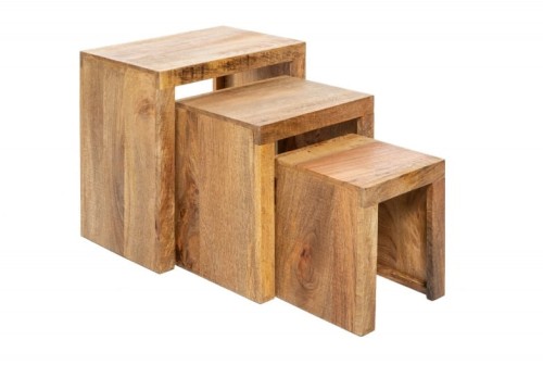 Zestaw 3 stolików kawowych z litego drewna mango Makassar