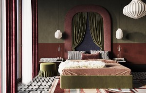 Łóżko tapicerowane z designerskim wezgłowiem Alice