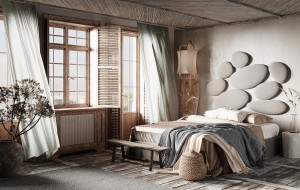 Łóżko tapicerowane z designerskim wezgłowiem Stone