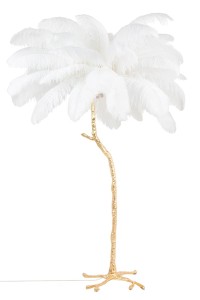 Lampa podłogowa z kloszem z piór Tiffany biała