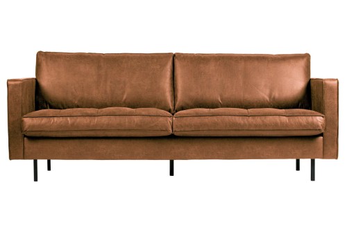 Koniakowa skórzana sofa Rodeo Classic 2,5 osobowa z pikowanym siedziskiem Be Pure