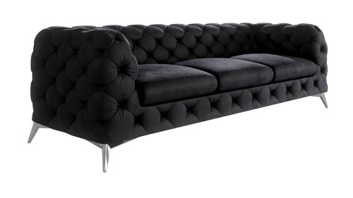 Obszerna pikowana sofa  3-osobowa Chesterfield Chloe Czarny