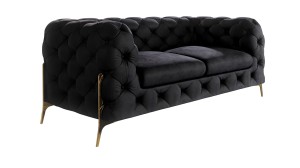 Pikowana sofa 2-osobowa Chesterfield Chloe Bis Czarna na złotych nóżkach