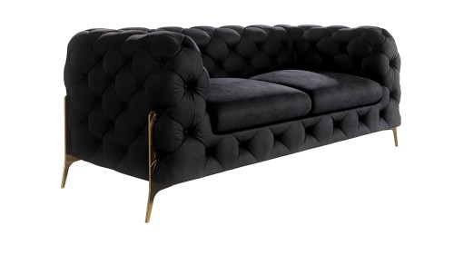 Pikowana sofa 2-osobowa Chesterfield Chloe Bis Czarna na złotych nóżkach