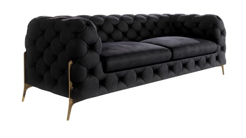 Obszerna pikowana sofa 2,5-osobowa Chesterfield Chloe Bis Czarna