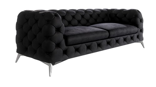 Obszerna pikowana sofa 2,5-osobowa Chesterfield Chloe Czarna