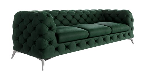 Obszerna pikowana sofa  3-osobowa Chesterfield Chloe Butelkowa zieleń