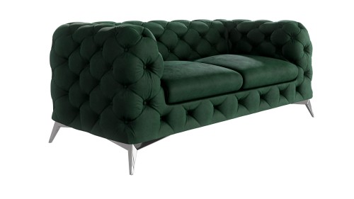Pikowana sofa  2-osobowa Chesterfield Chloe Butelkowa zieleń