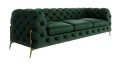 Pikowana sofa 3-osobowa Chesterfield Chloe Bis butelkowa zieleń na złotych nóżkach