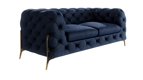 Pikowana sofa 2-osobowa Chesterfield Chloe Bis granat na złotych nóżkach