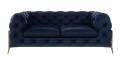 Pikowana sofa 2-osobowa Chesterfield Chloe Bis granat na złotych nóżkach