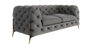 Pikowana sofa 2-osobowa Chesterfield Chloe Bis szara na złotych nóżkach
