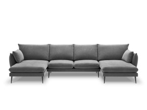 Sofa z dwoma narożnikami Elio szary aksamit czarne nóżki