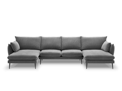 Sofa z dwoma narożnikami Elio szary aksamit czarne nóżki